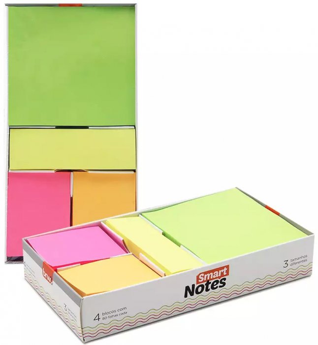 Bloco Adesivo BRW Smart Notes CX Presente Neon BA8050